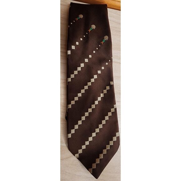 Vintage 1970 Tie Wide Brown Geometric Parachute Necktie Polyester Wembley Wemlon - Picture 8 of 8